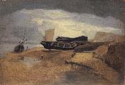 John sell cotman Seashore with Boats oil